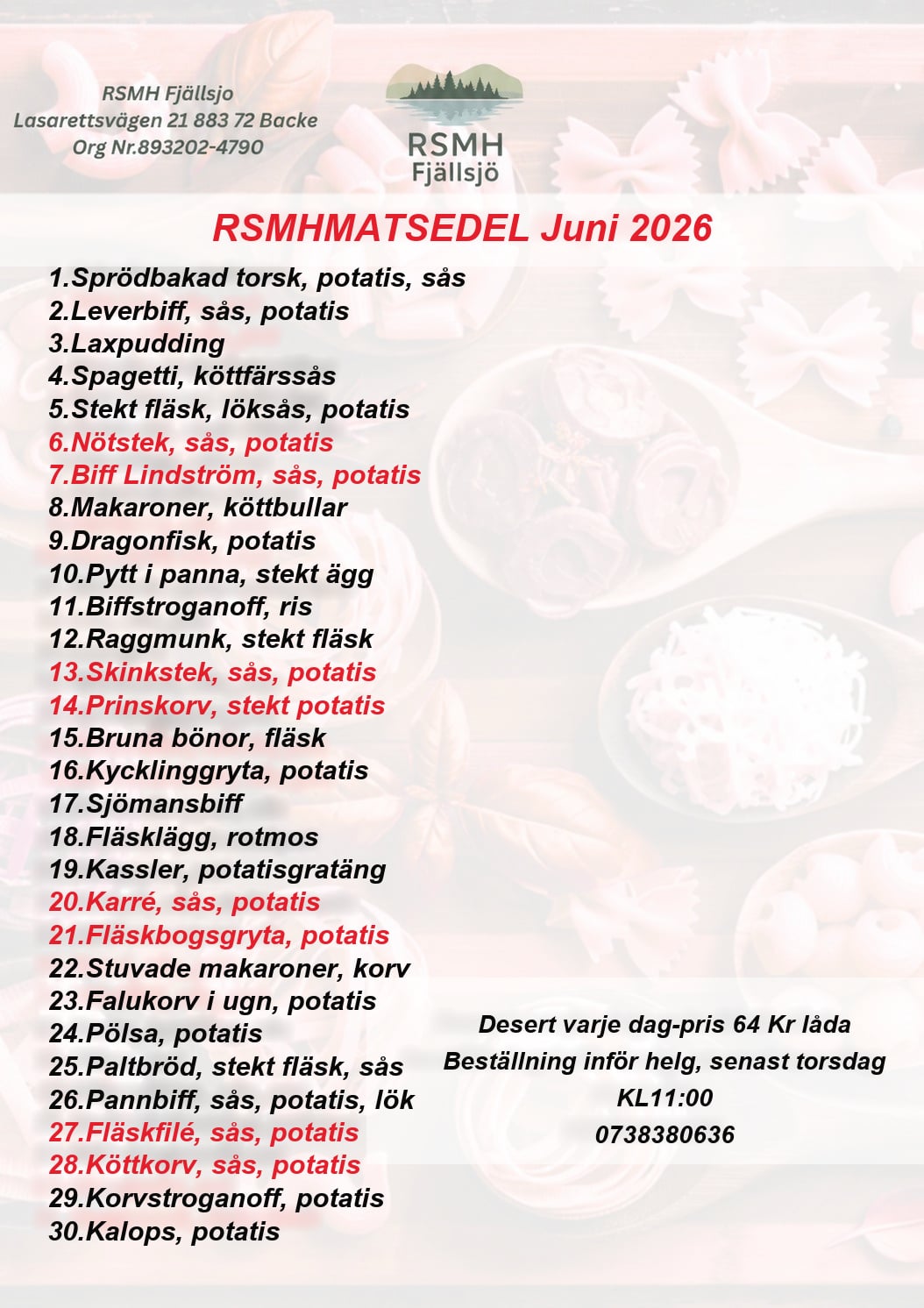 RSMH matsedel för juni 2026